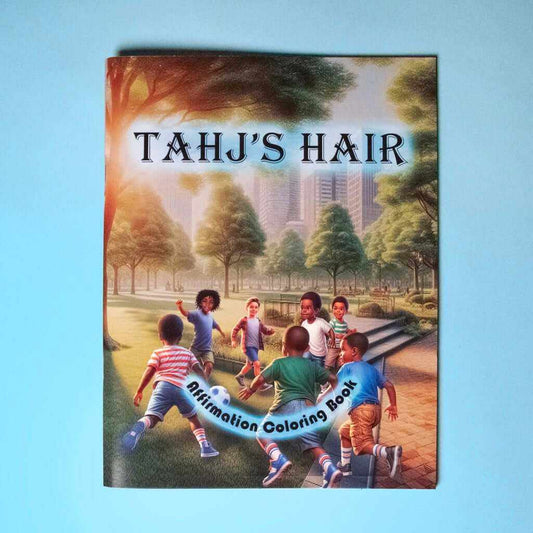 Cover of Tahj's Affirmation Coloring Book celebrating creativity and positive self-identity for boys