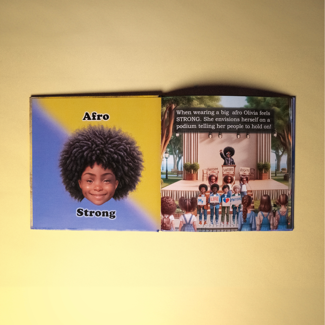 Cover of Olivia's Hair Affirmation Book celebrating Down syndrome with joy and confidence illustrations