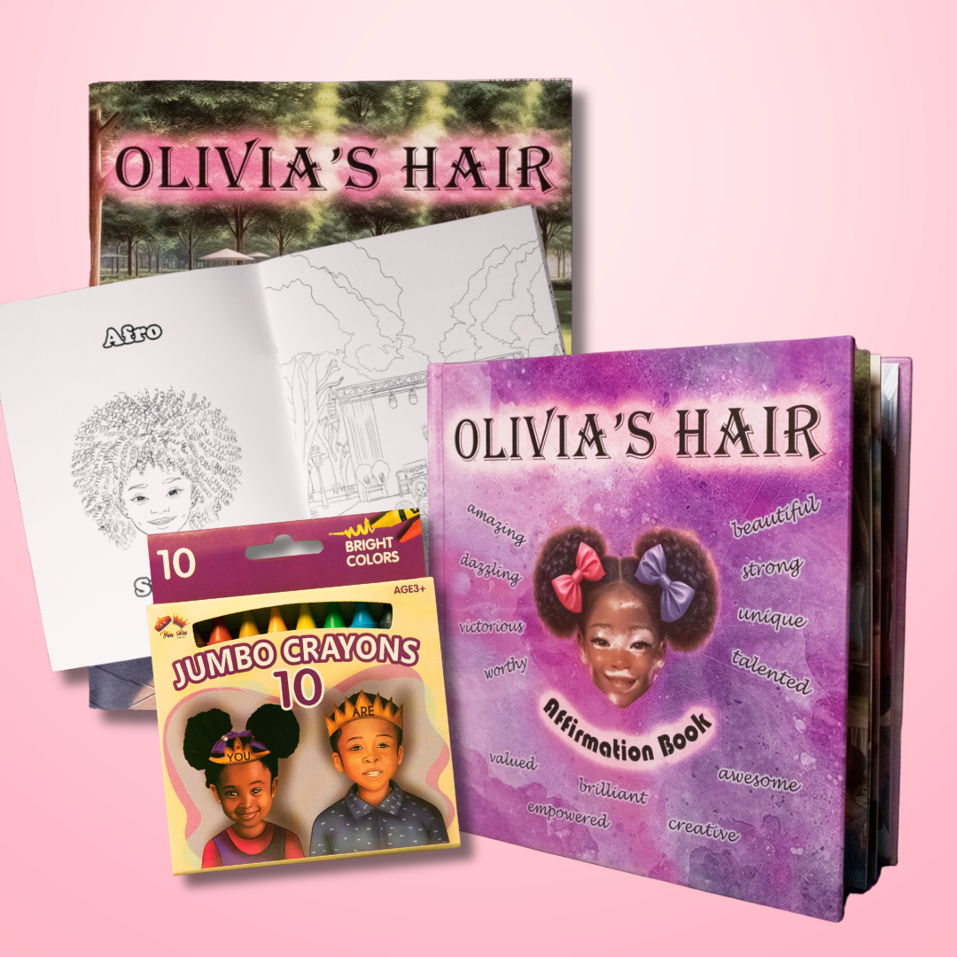 Olivia's Ultimate Special Bundle- 1 Box of Crayons + 1 Coloring Book + 1 Affirmation Book
