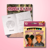 Olivia's Confidence Bundle featuring a box of crayons and coloring book promoting self-love and positive representation for girls
