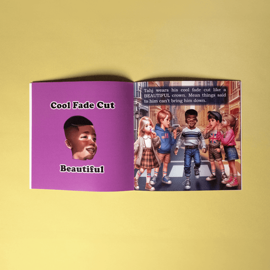 Cover of Tahj's Hair Affirmation Book featuring a confident boy with vitiligo promoting uniqueness and self-acceptance