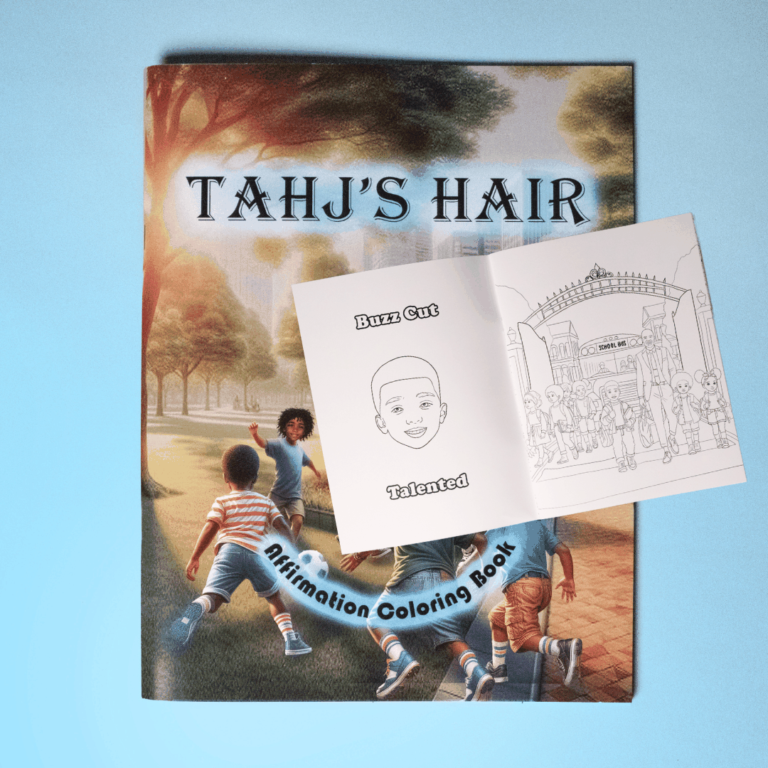 Tahj's Created To Shine Affirmation Coloring Book for boys celebrating uniqueness and creativity