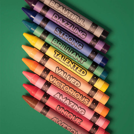10 piece crayons with confidence-building affirmations for children
