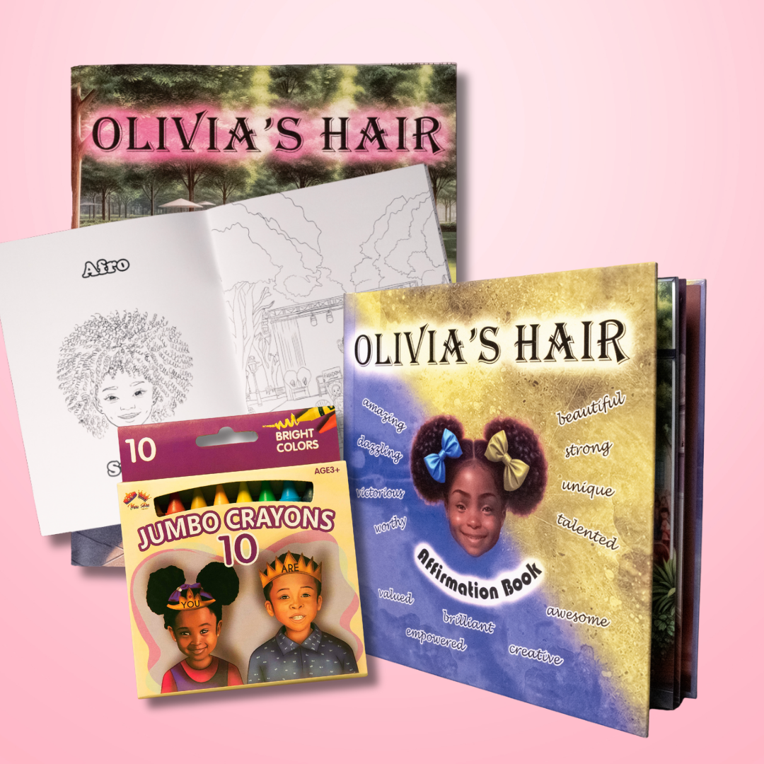 Olivia's Ultimate Special Bundle- 1 Box of Crayons + 1 Coloring Book + 1 Affirmation Book
